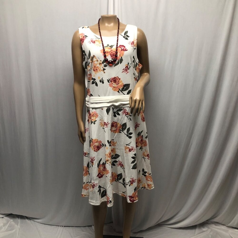 Oxiuly Sleeveless Floral Midi Dress Womens Size XL White Pink Stretchy Comfy NEW